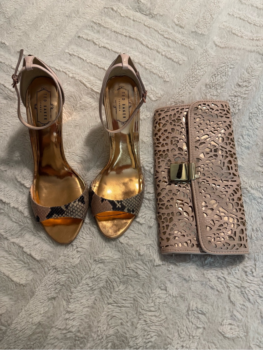 Ivanka Trump Pink Ankle-Strap Heels with Snake-Print Toe